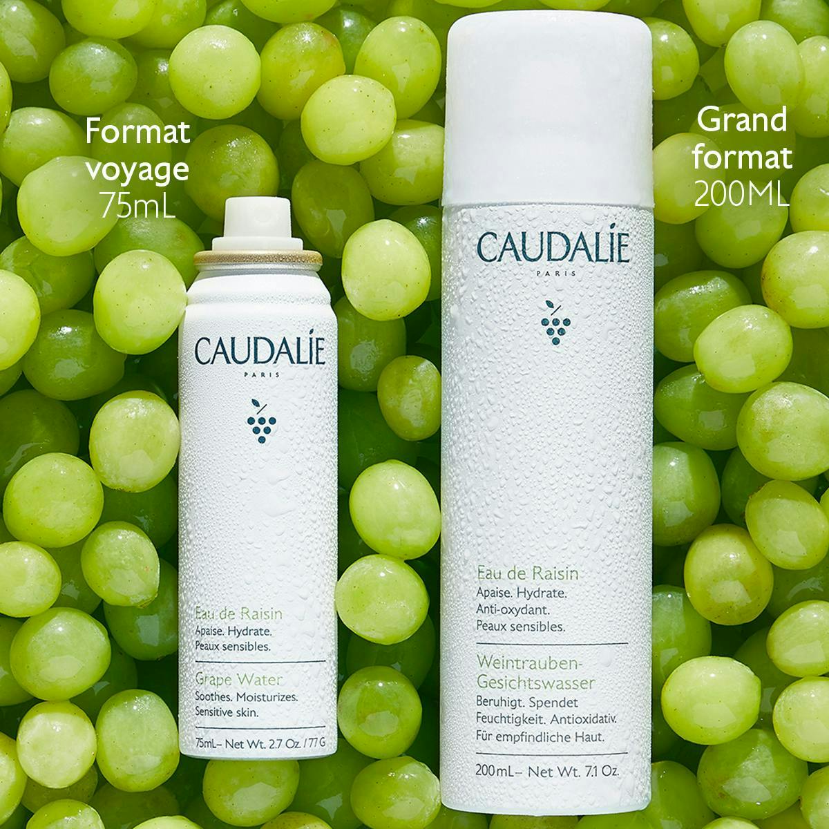Caudalie Eau de Raisin, two sizes side by side