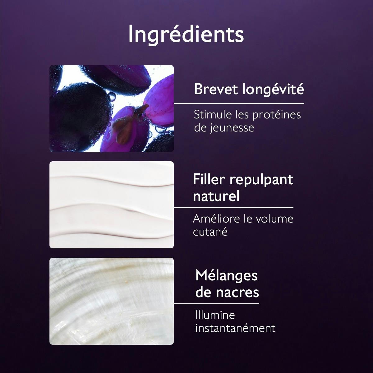 Caudalie Premier Cru, key ingredients: longevity patent, natural filler and mother-of-pearl