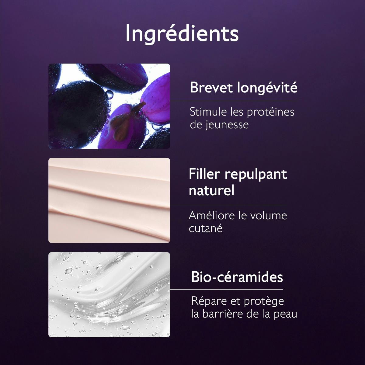 Caudalie Premier Cru, key ingredients: longevity patent, natural filler and bio-ceramides