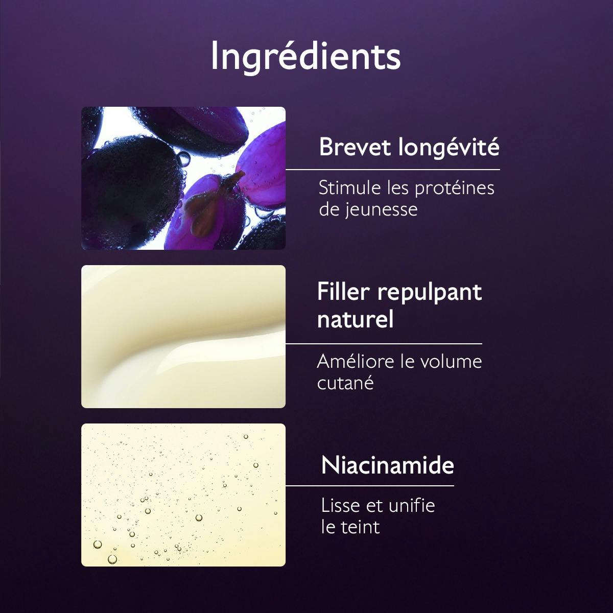 Caudalie Premier Cru, key ingredients: longevity patent, plumping filler and niacinamide
