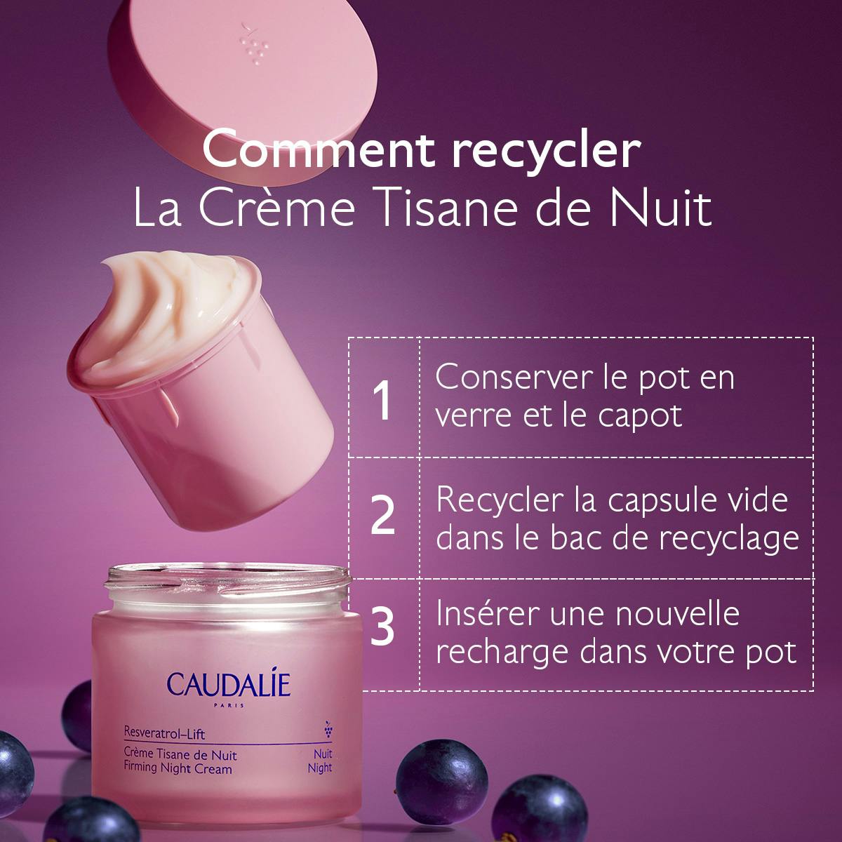 Caudalie Resveratrol-Lift, recycling instructions for the refill capsule and glass jar