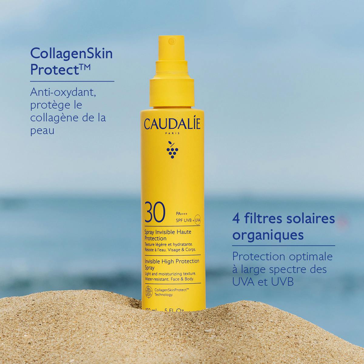 Caudalie Milky Sunscreen Spray, key ingredients: CollagenSkin Protect and four organic UV filters