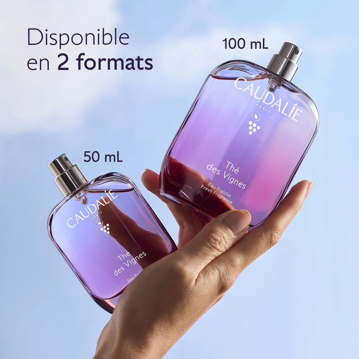 Caudalie Thé des Vignes 50ml and 100ml, two sizes side by side