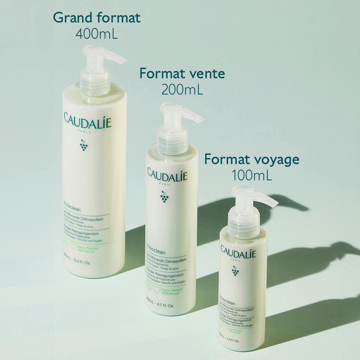 Caudalie Vinoclean, three sizes side by side