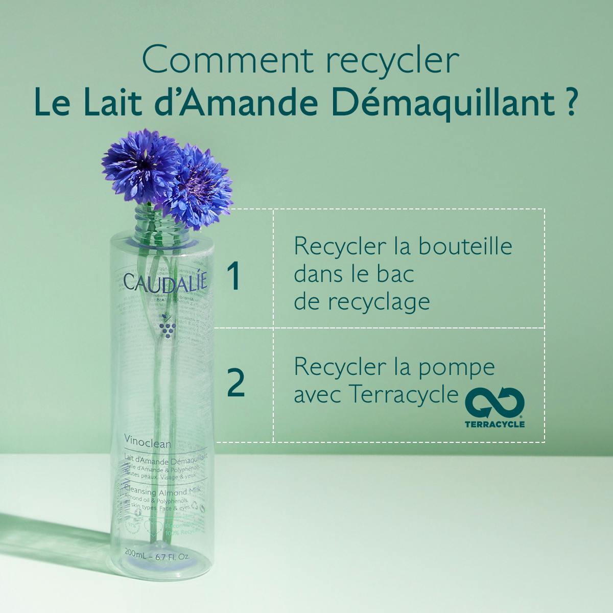 Caudalie Vinoclean, recycling instructions for the bottle and pump
