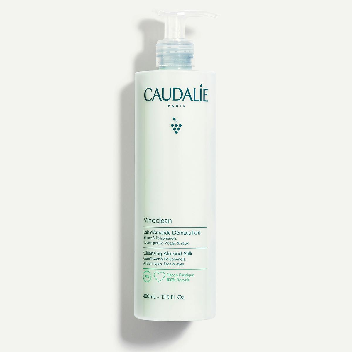 Caudalie Vinoclean Almond Milk Cleanser 400ml, front of the pump bottle