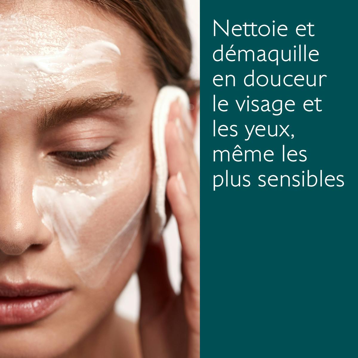 Caudalie Vinoclean, almond milk applied to the face with a cotton pad