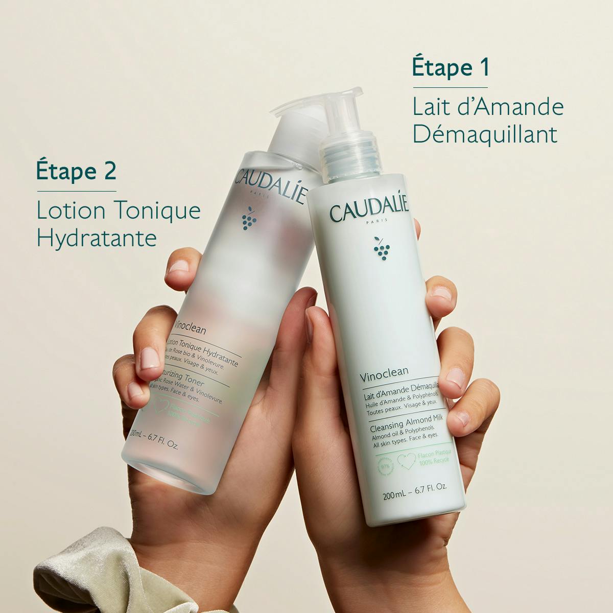 Caudalie Vinoclean, two-step routine with the almond milk and moisturizing toner