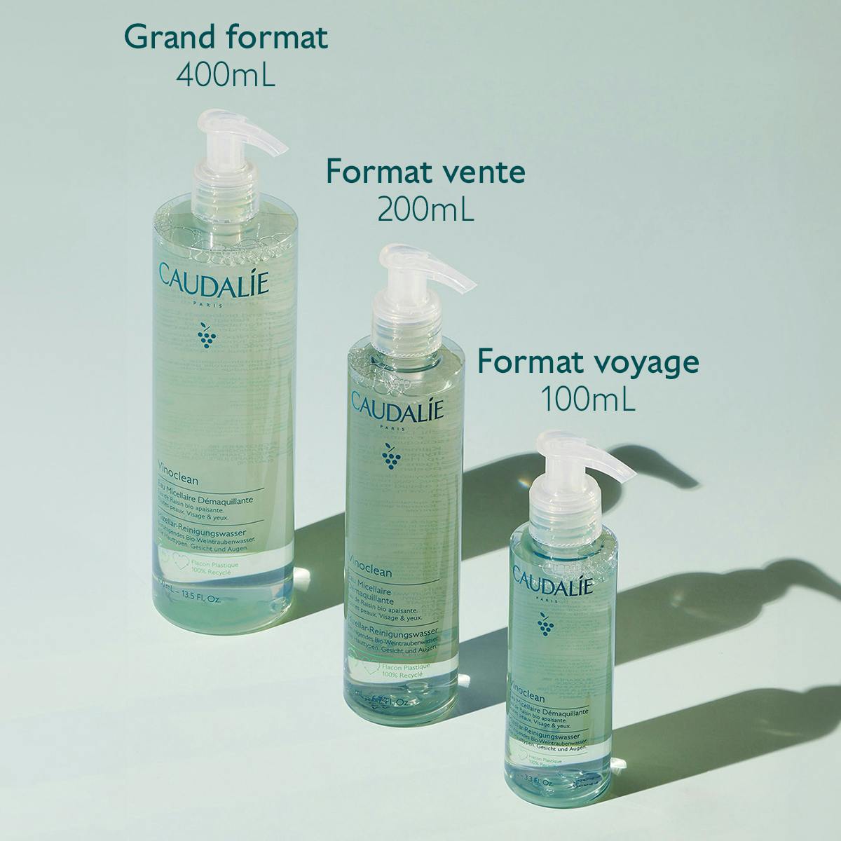 Caudalie Vinoclean, three sizes side by side