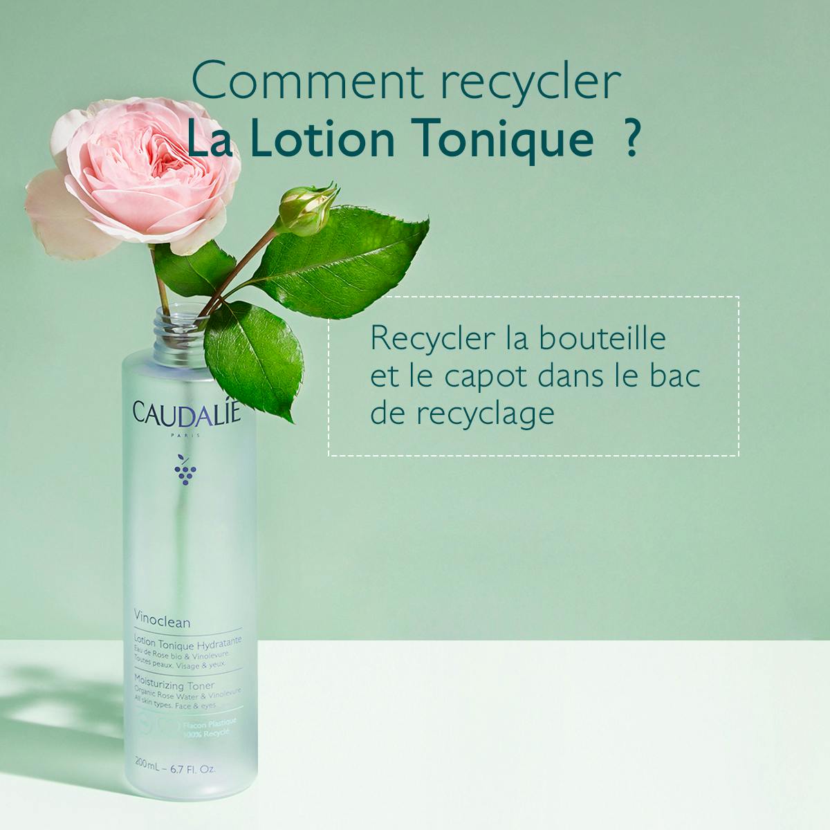 Caudalie Vinoclean, recycling instructions for the bottle and cap