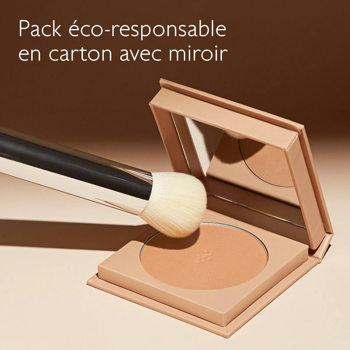 Caudalie Vinocrush, open cardboard compact with mirror and brush