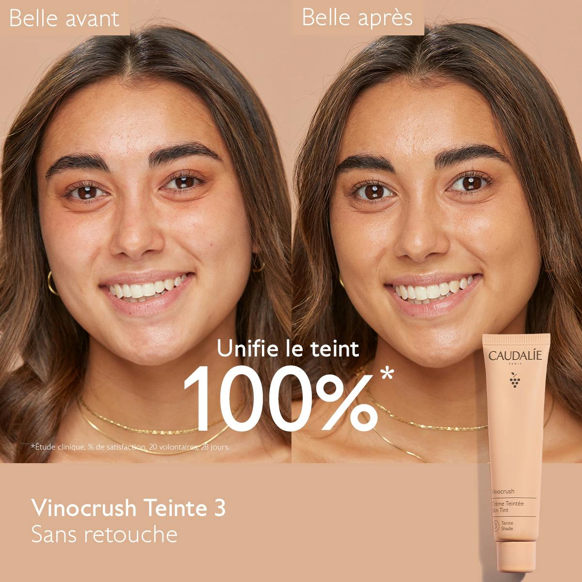 Caudalie Vinocrush, before and after photos of a woman's face