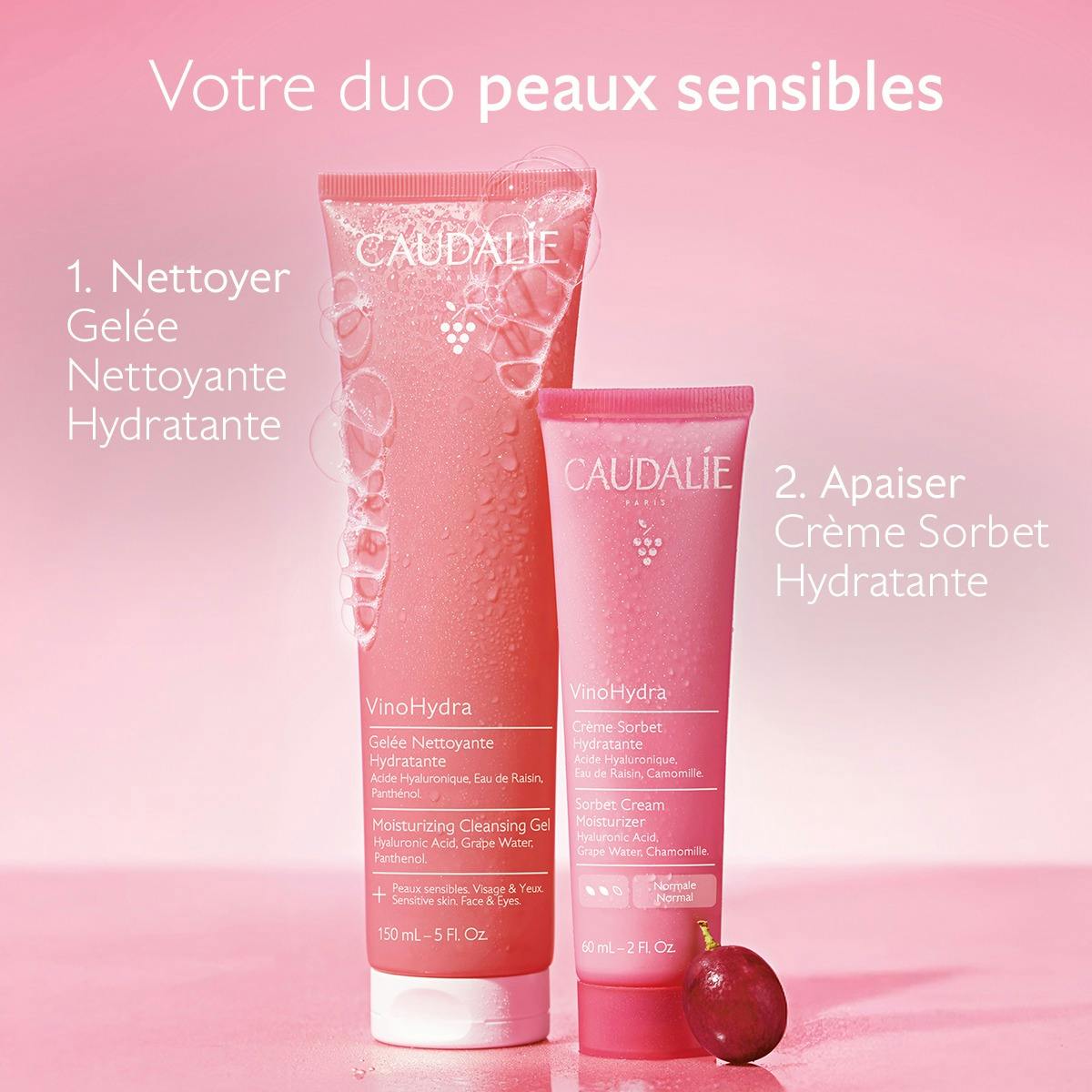 Caudalie Vinohydra, two-step routine with the cleansing gel and Sorbet Cream