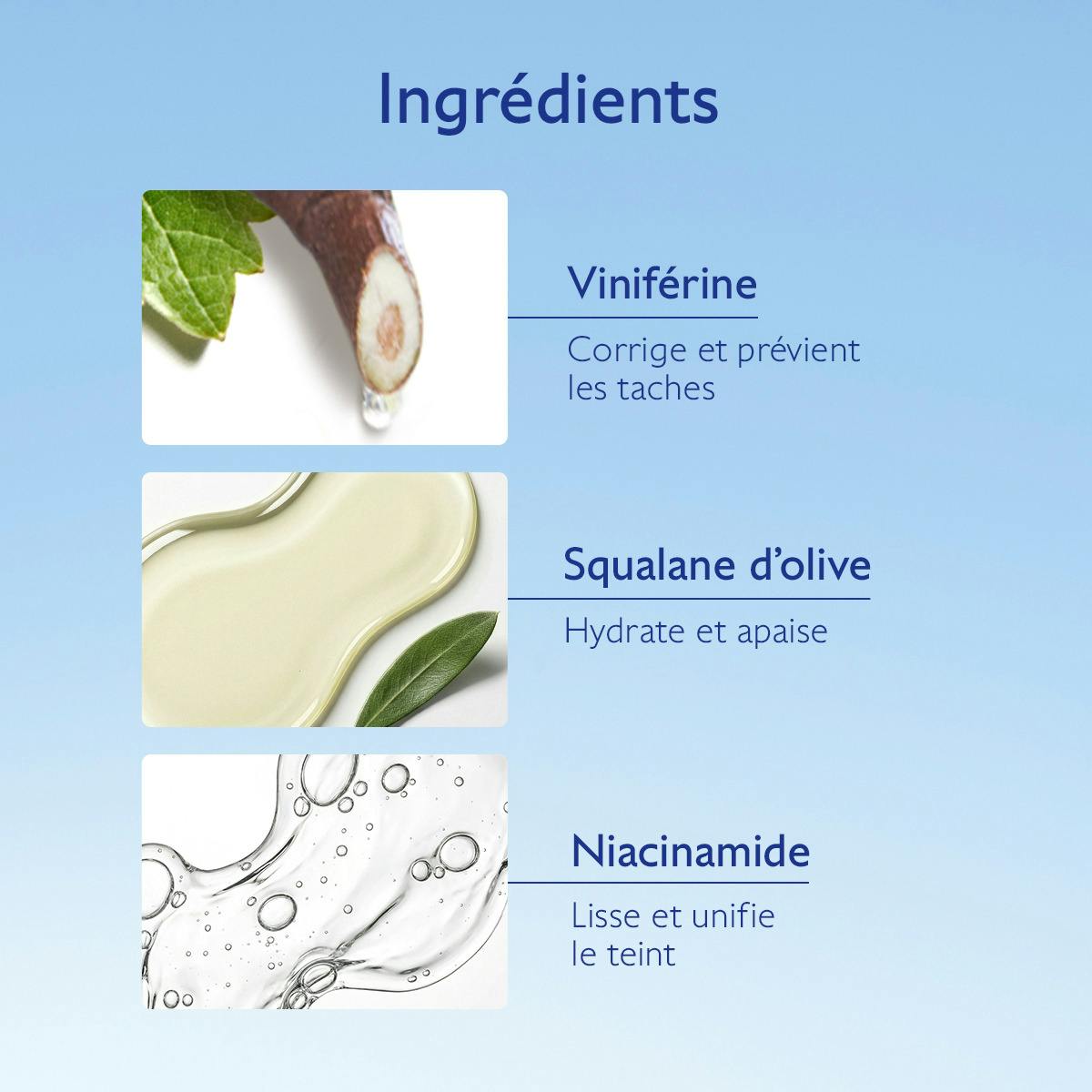 Caudalie Vinoperfect, key ingredients: viniferine, olive squalane and niacinamide