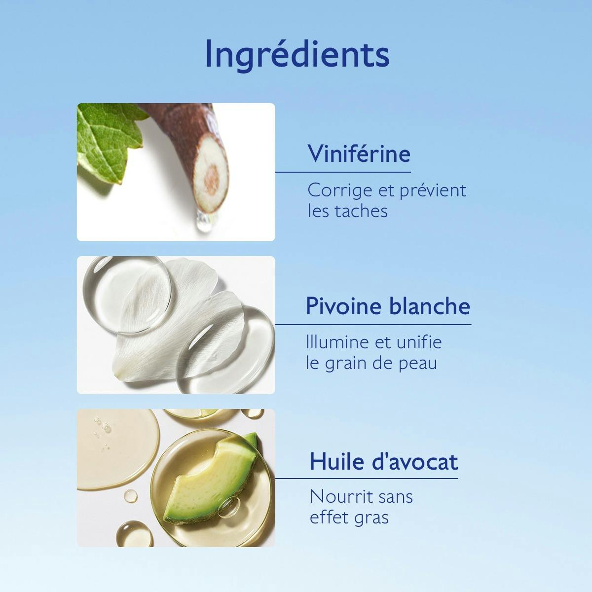 Caudalie Vinoperfect, key ingredients: viniferine, white peony and avocado oil