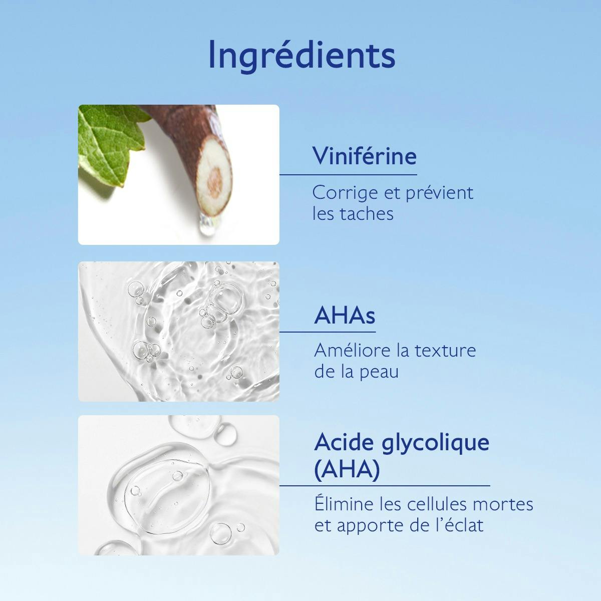 Caudalie Vinoperfect, key ingredients: viniferine, AHAs and glycolic acid