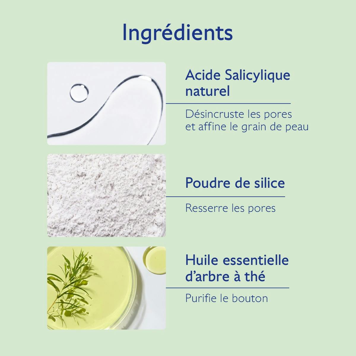 Caudalie Vinopure, key ingredients: natural salicylic acid, silica powder and tea tree oil