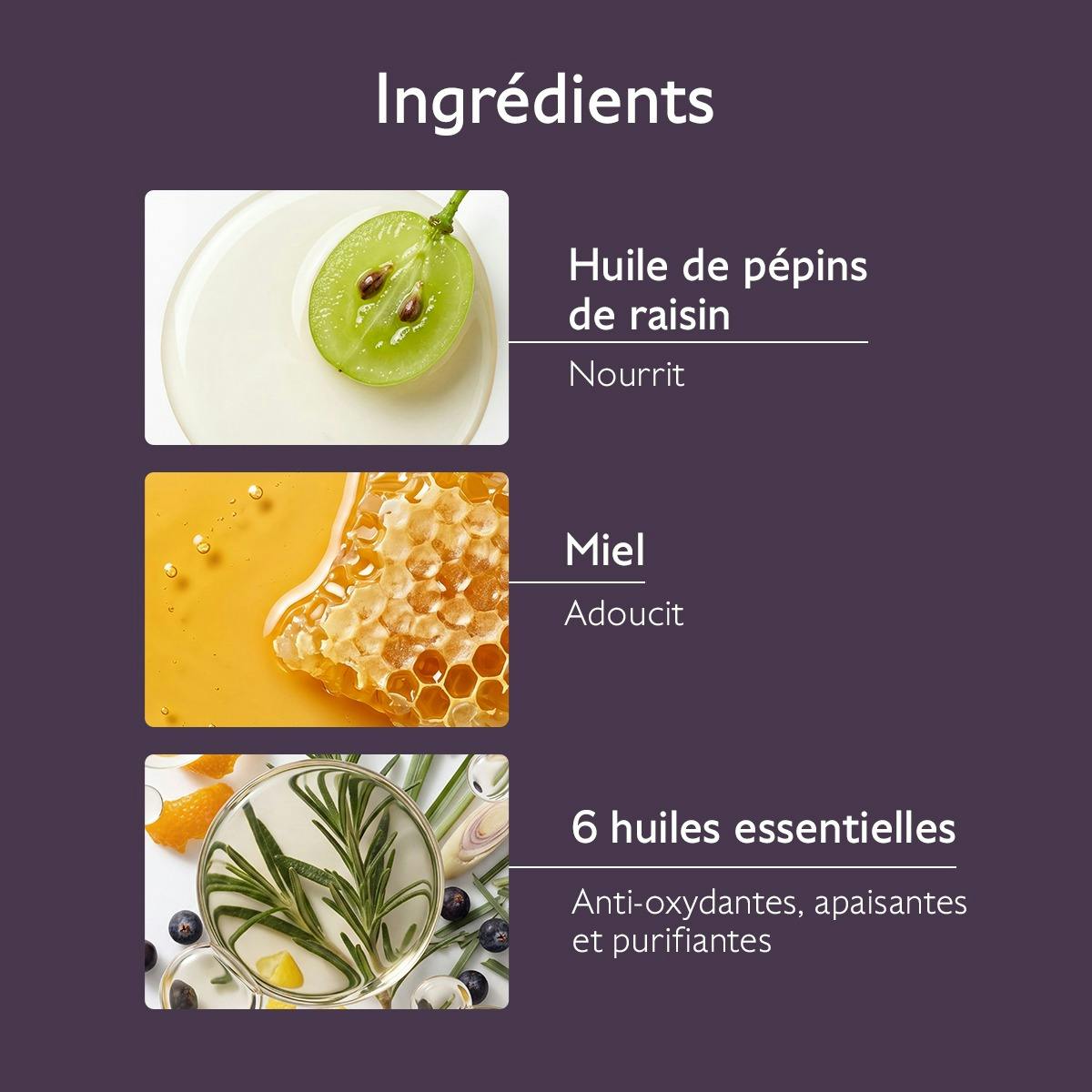 Caudalie Vinosculpt, key ingredients: grape seed oil, honey and essential oils