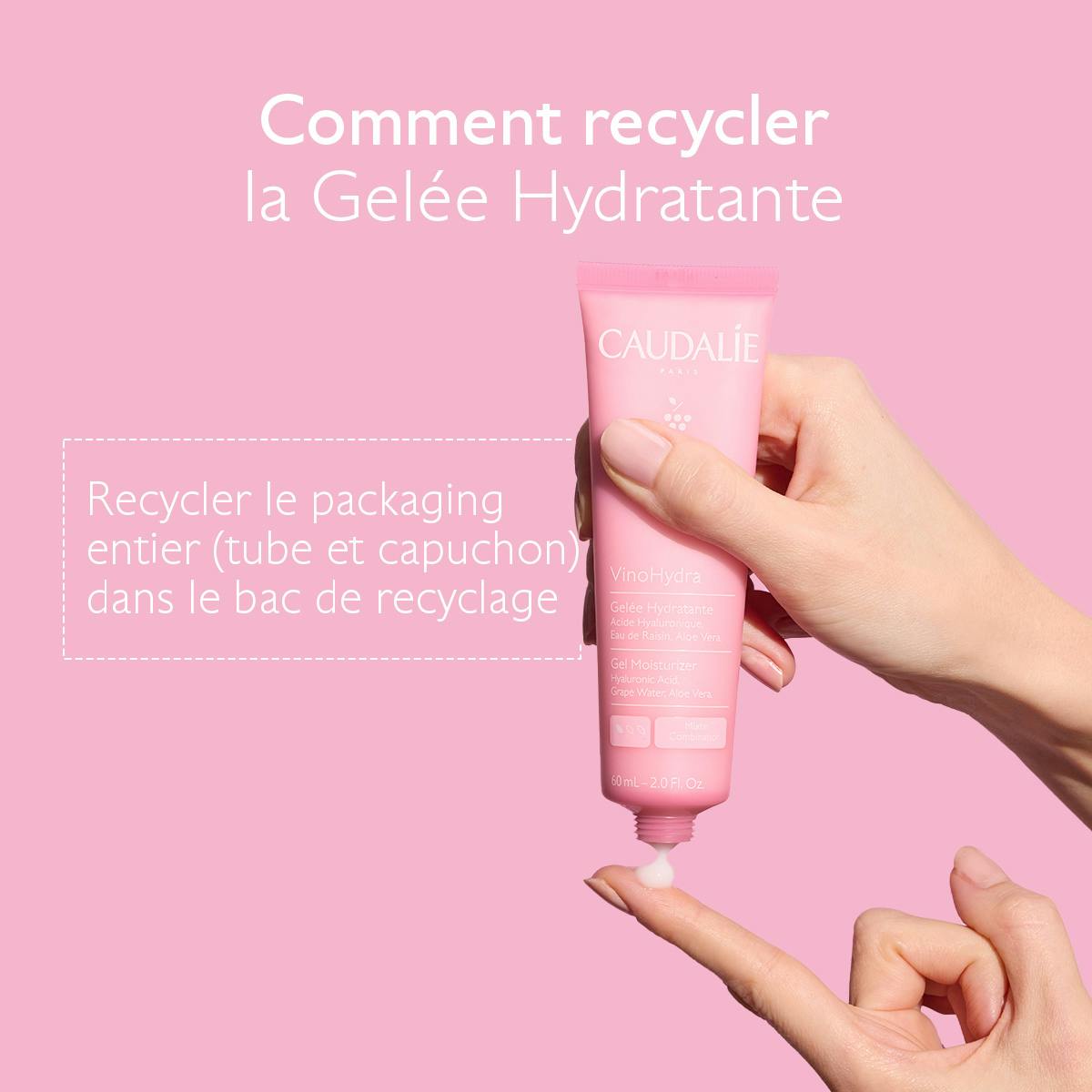 Caudalie Vinosource Hydra, recycling instructions for the tube and cap