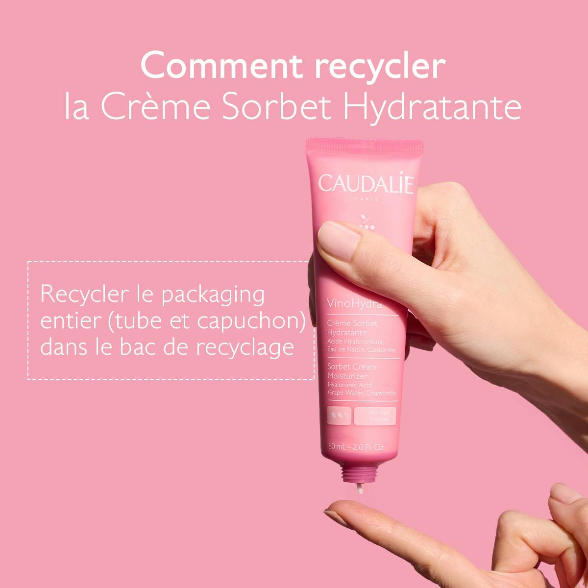 Caudalie Vinosource Hydra, recycling instructions for the tube and cap