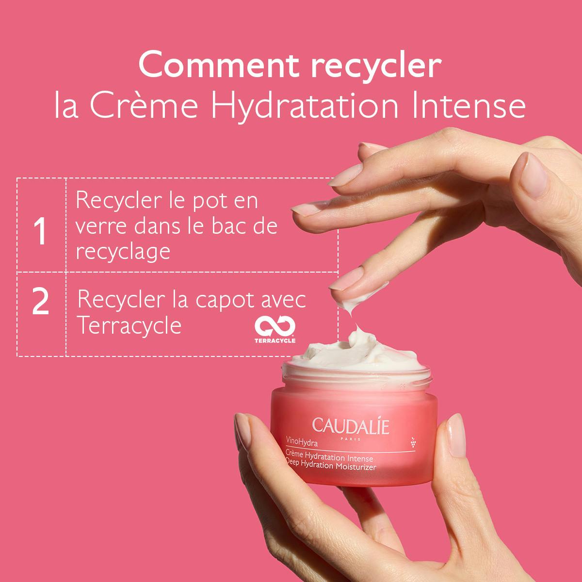 Caudalie Vinosource-Hydra, recycling instructions for the glass jar and cap