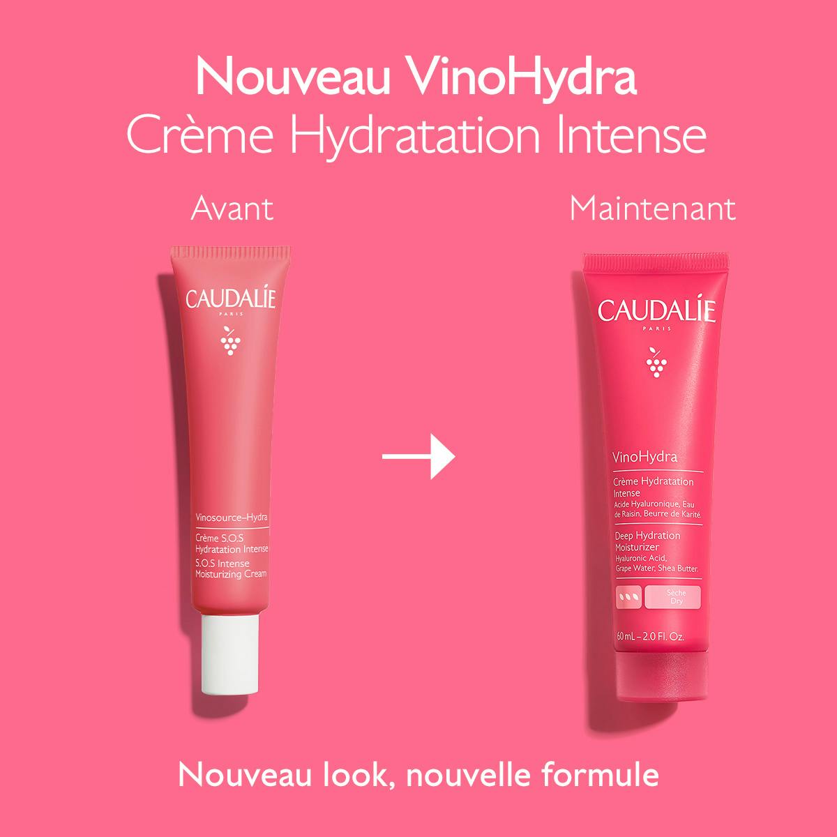 Caudalie Vinosource Hydra, old and new tube packaging side by side