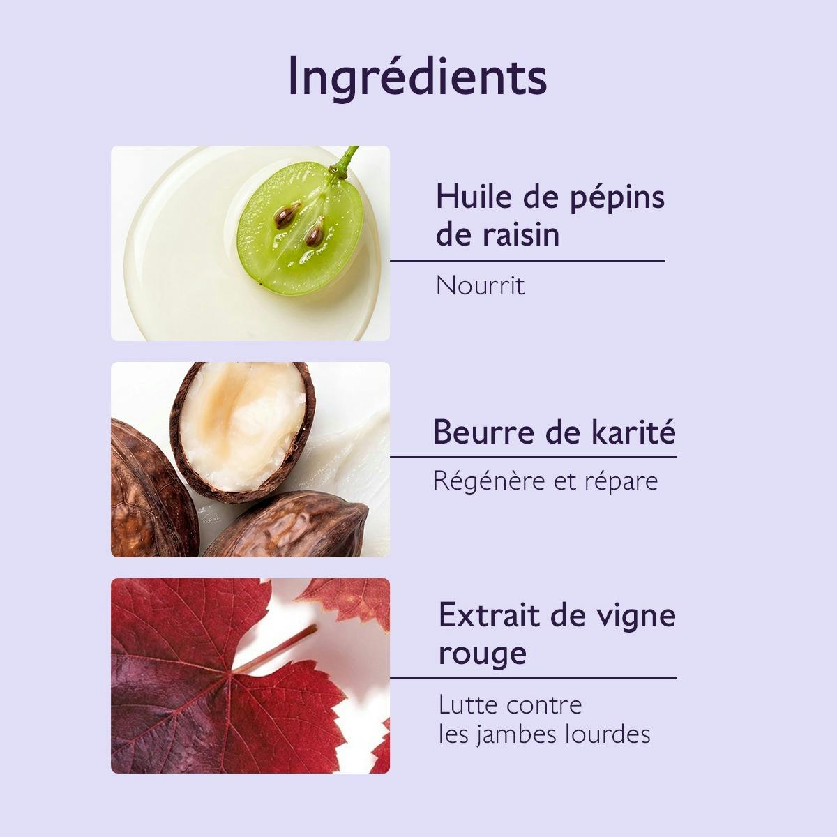 Caudalie Vinotherapist, key ingredients: grape seed oil, shea butter and red vine extract