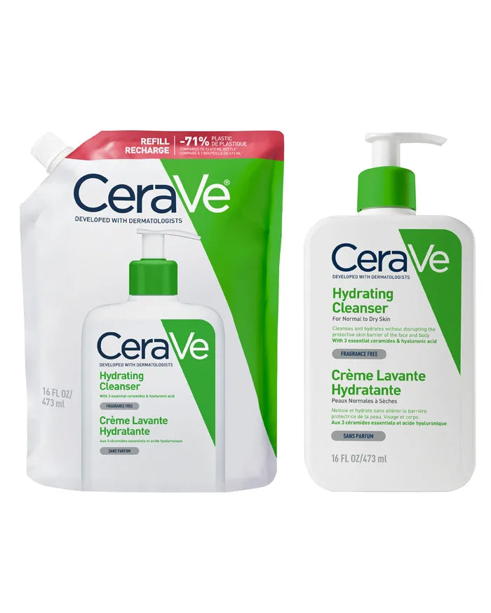 CeraVe Hydrating Facial Cleanser Refill, refill and pump bottle