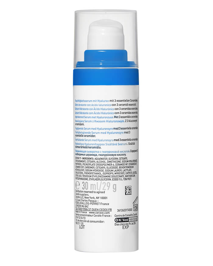 CeraVe Hydrating Hyaluronic Acid Serum 30ml, back label with ingredient list