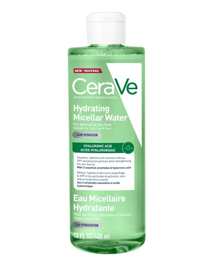 CeraVe Hydrating Micellar Water 400ml, front of the flip-top bottle