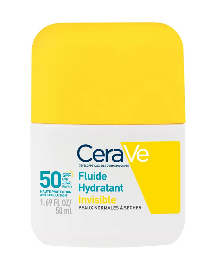 CeraVe Invisible Hydrating Face Sunscreen Fluid SPF 50 50ml, front of the bottle