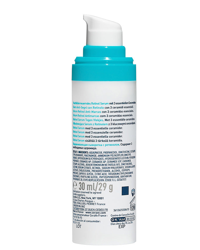 CeraVe Resurfacing Retinol Serum 30ml, back label with ingredient list