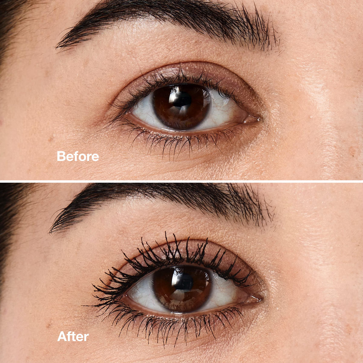Clinique High Impact, before and after on brown eyes