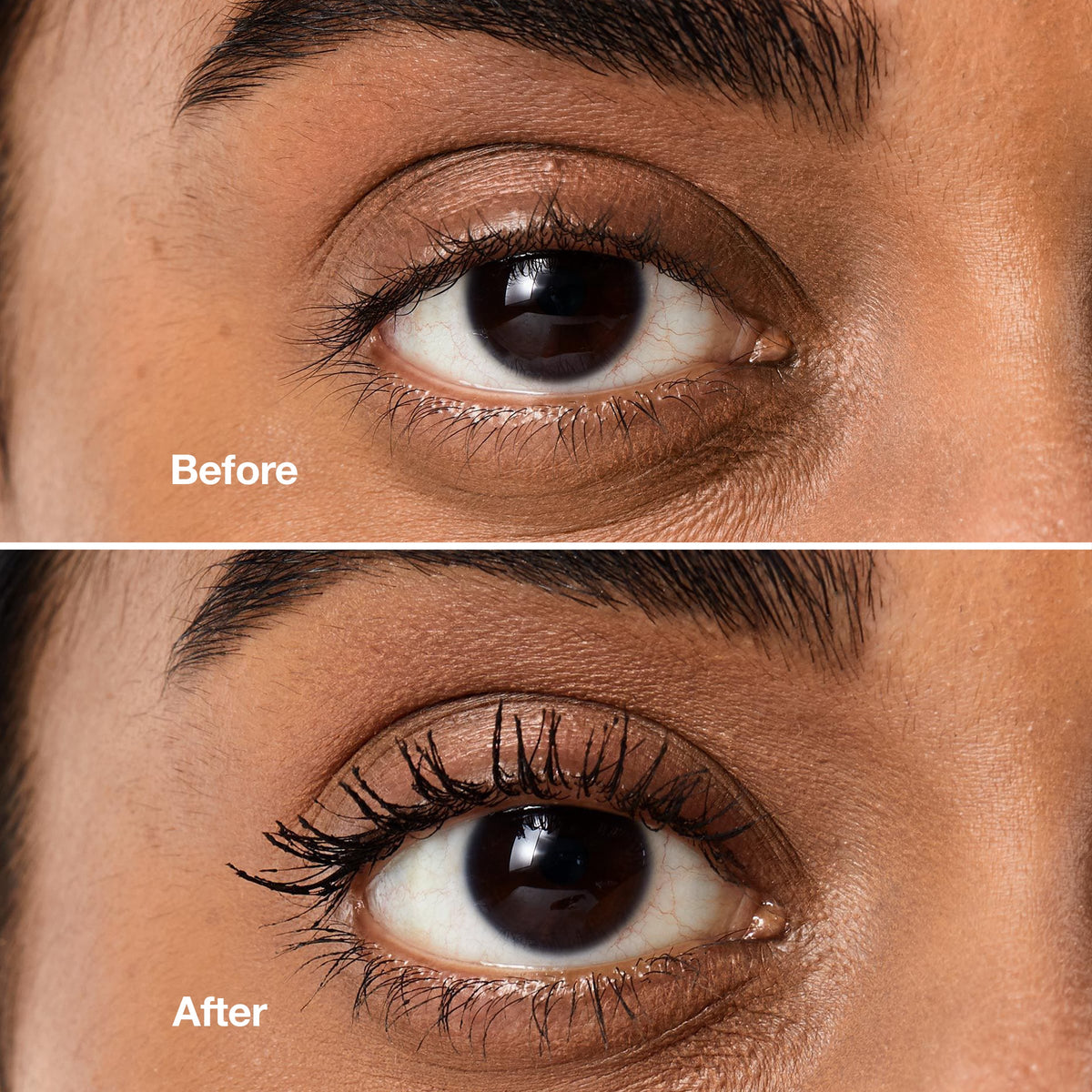 Clinique High Impact, before and after on dark brown eyes