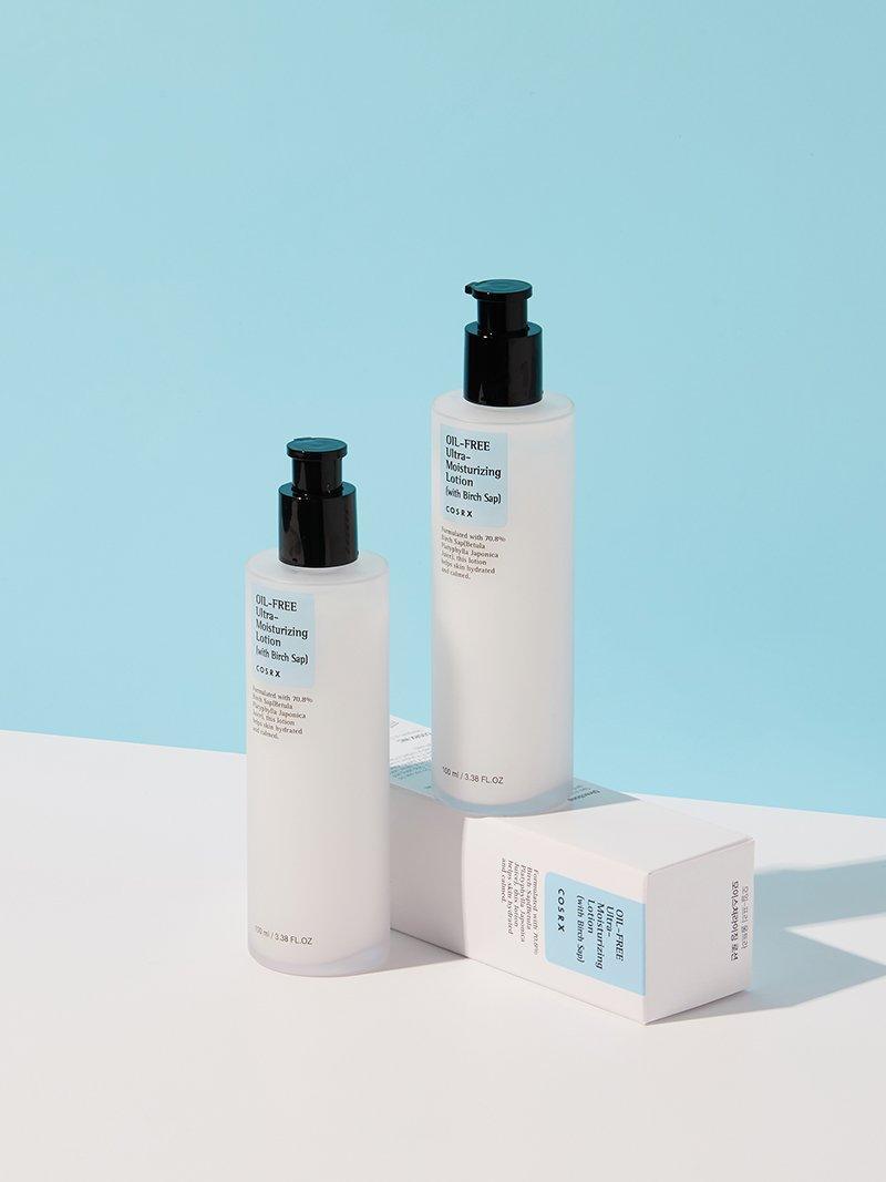 COSRX Oil-Free Ultra-Moisturizing Lotion, two bottles resting on the box