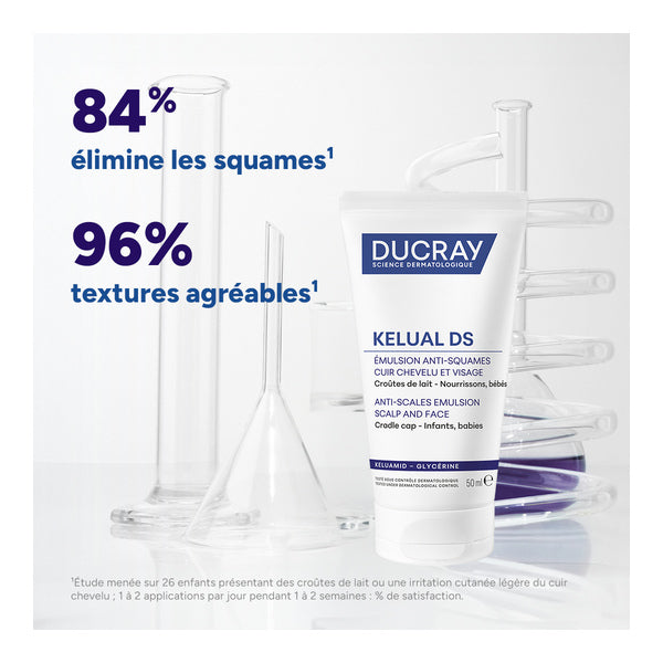 Ducray Kelual DS, emulsion tube with study results in French