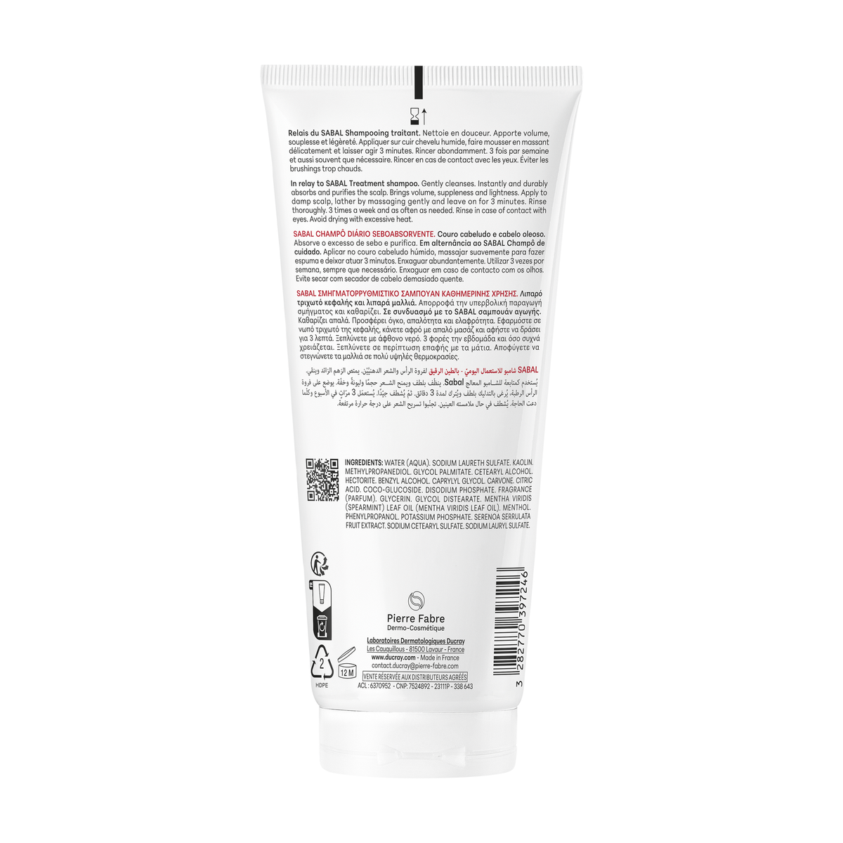 Ducray Sabal, back label with ingredient list