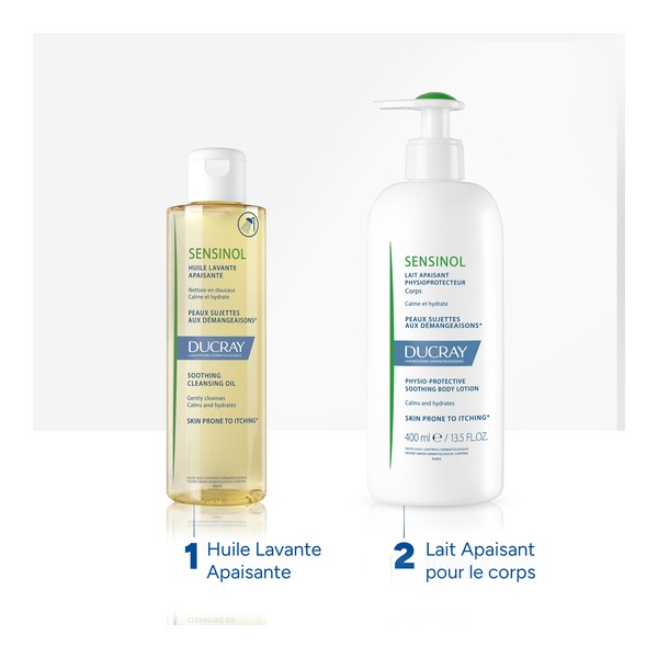 Ducray Sensinol, two-step routine with the cleansing oil and body milk