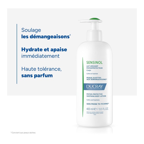 Ducray Sensinol, pump bottle with benefits in French
