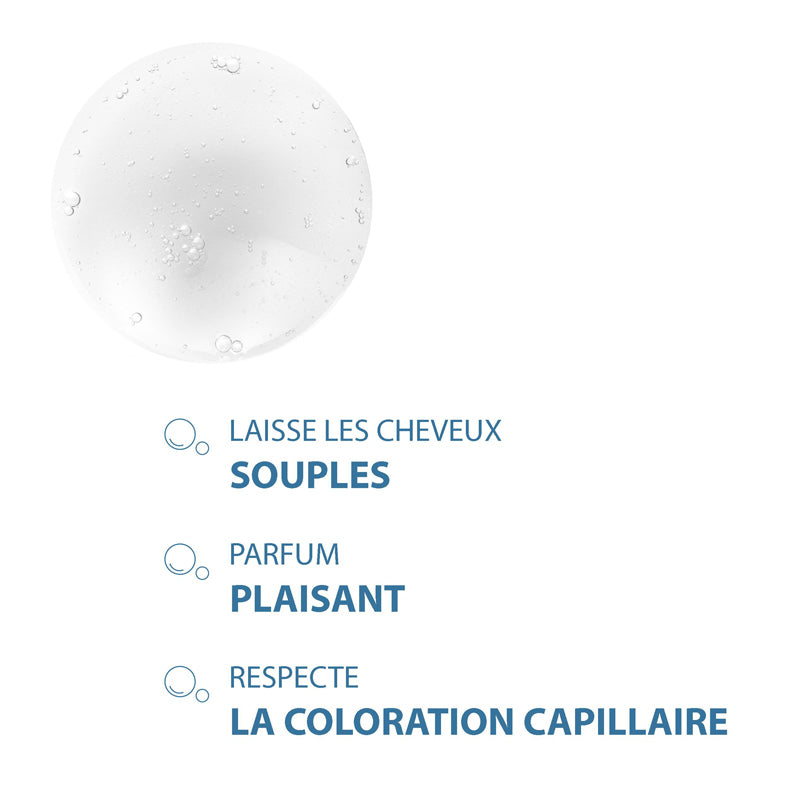Ducray Squanorm, gel texture swatch with three benefits in French