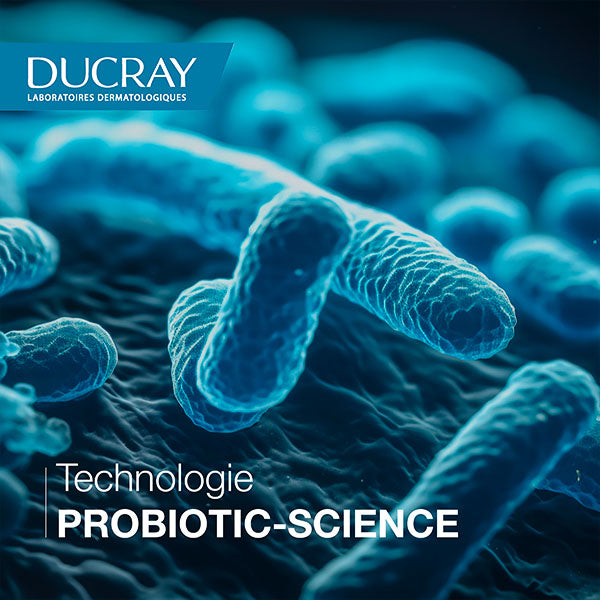 Ducray Squanorm, Probiotic-Science technology visual with blue microbes