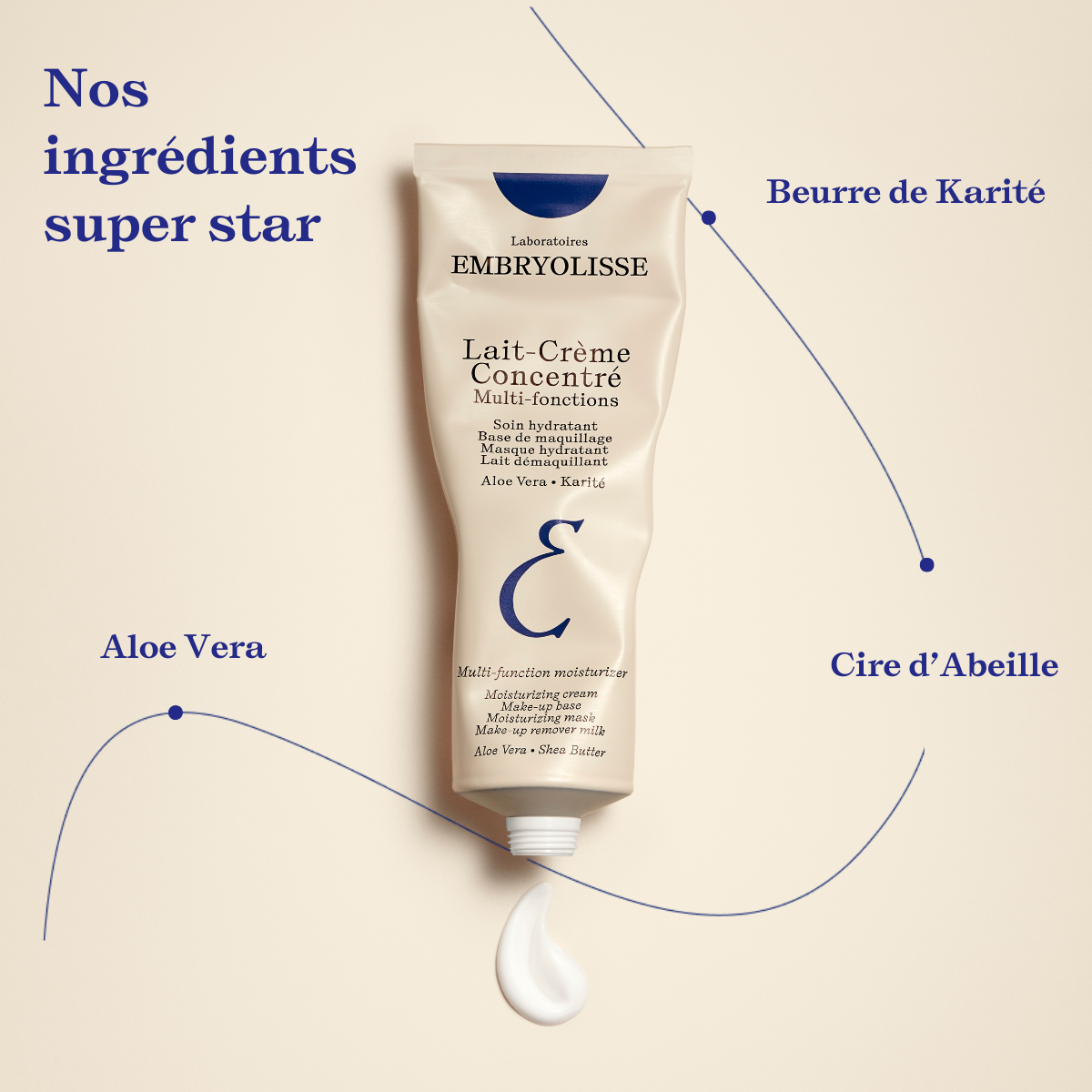 Embryolisse Lait-Crème Concentré, key ingredients: shea butter, aloe vera and beeswax