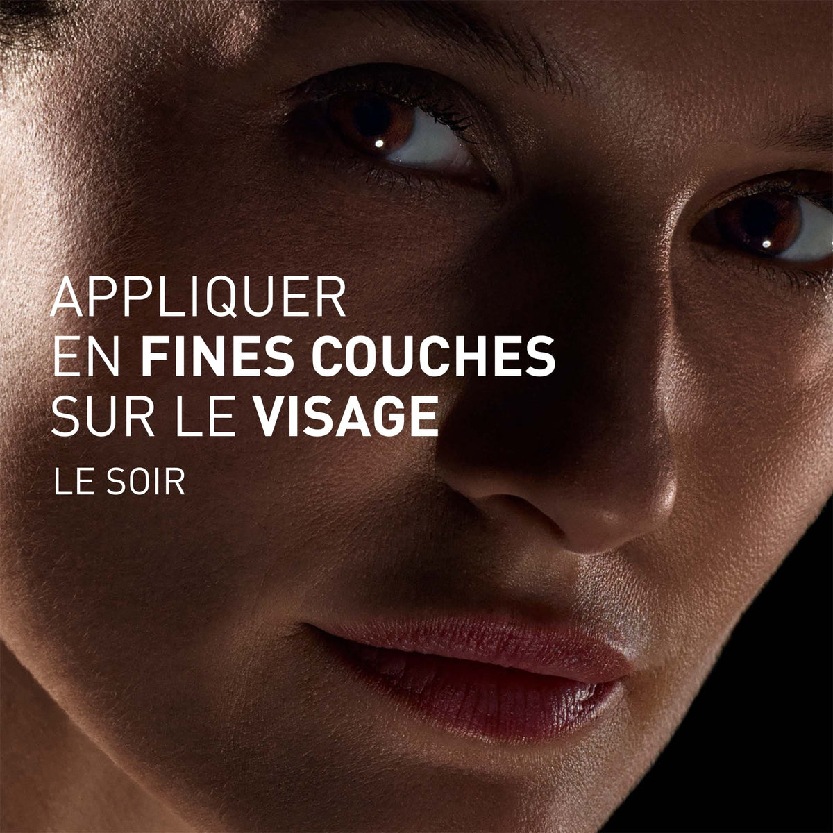 Filorga NCEF Revitalize Night, close-up of a woman's face with directions in French