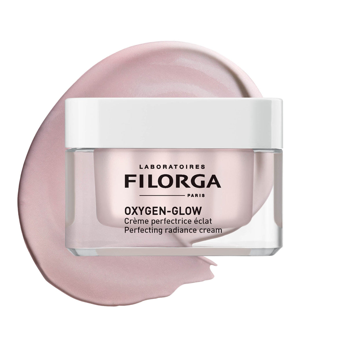 Filorga Oxygen-Glow, jar and cream texture swatch
