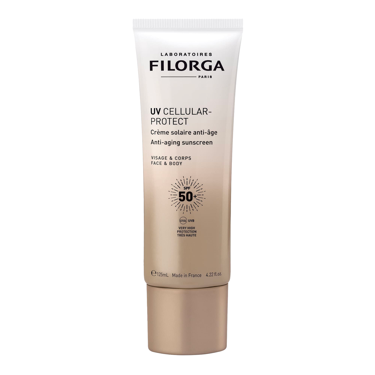 Filorga UV Cellular-Protect Face and Body Sunscreen SPF 50+ 125ml, front of the tube