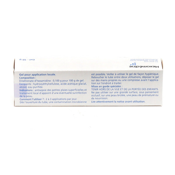 Hexomedine Gel, back of the box with directions