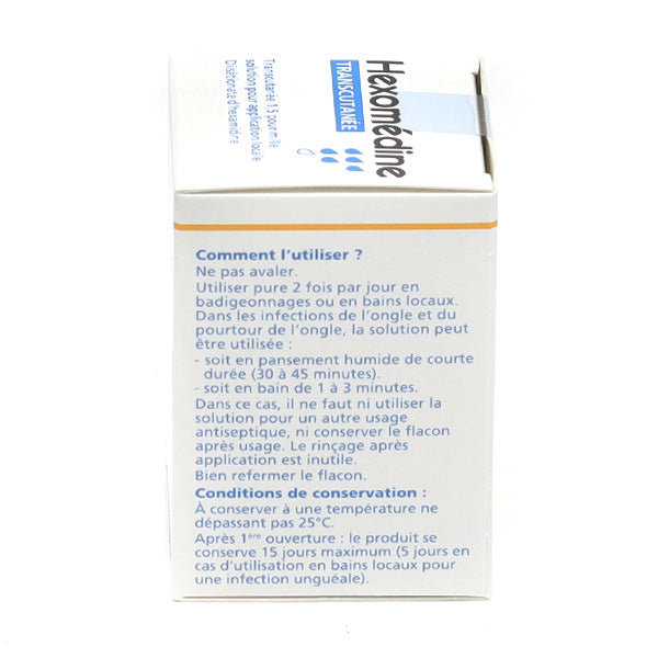 Hexomedine Transcutanee, back of the box with directions