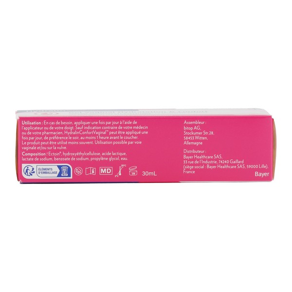 Hydralin Confort Vaginal, back of the box with directions