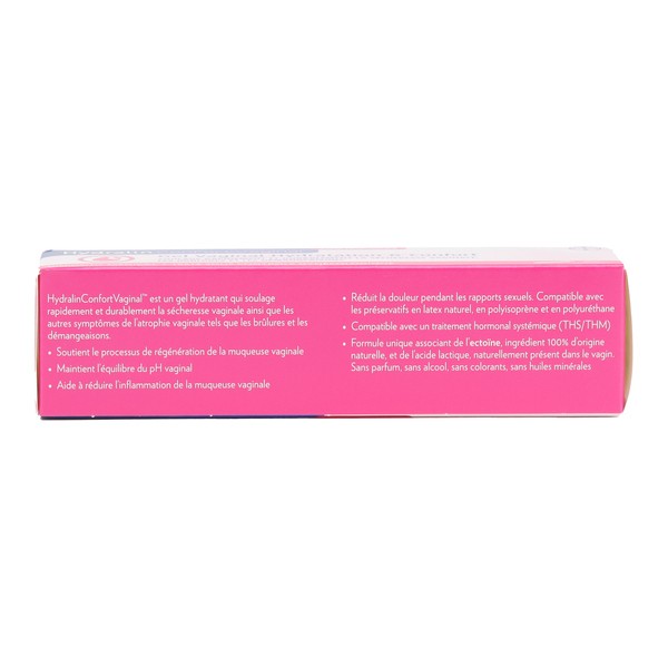 Hydralin Confort Vaginal, side of the box with product description in French