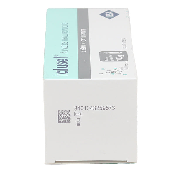 Ialuset Hyaluronic Acid Cream, end of the box with product code and lot number